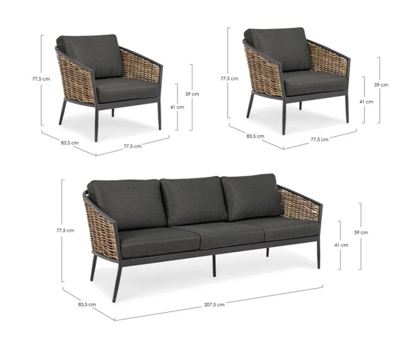 Hot Bizzotto SALOTTO IN FIBRA SINTETICA ANTRACITE YK13 - MARIBELA