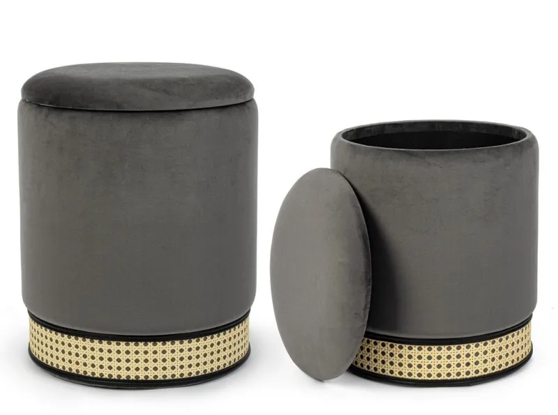 Online Bizzotto SET2 POUF CONTENITORE IN VELLUTO GRIGIO SCURO - MILENA