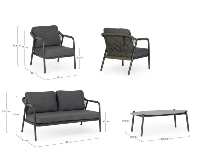 New Bizzotto SET4 SALOTTO C-C MIRAVET ANT/VERDE