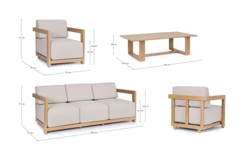 Outlet Bizzotto SET4 SALOTTO IN ALLUMINIO NATURALE- THESEUS