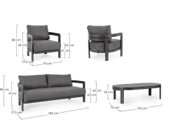 Best Bizzotto SET4 SALOTTO IN CORDA PER ESTERNO ANTRACITE WG21 - PRESLEY